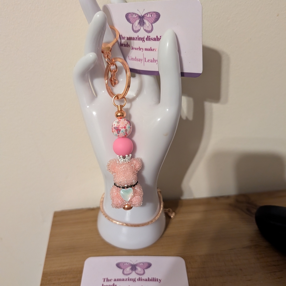Pink Teddy Bear Keychain by